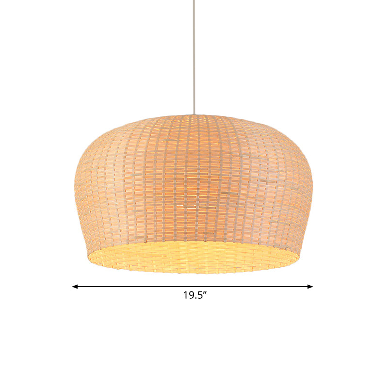 12"/19.5" Wide Dome Woven Bamboo Ceiling Pendant Lamp Asian Single Light Beige Hanging Light for Restaurant Dining Room Clearhalo 'Ceiling Lights' 'Pendant Lights' 'Pendants' Lighting' 139853