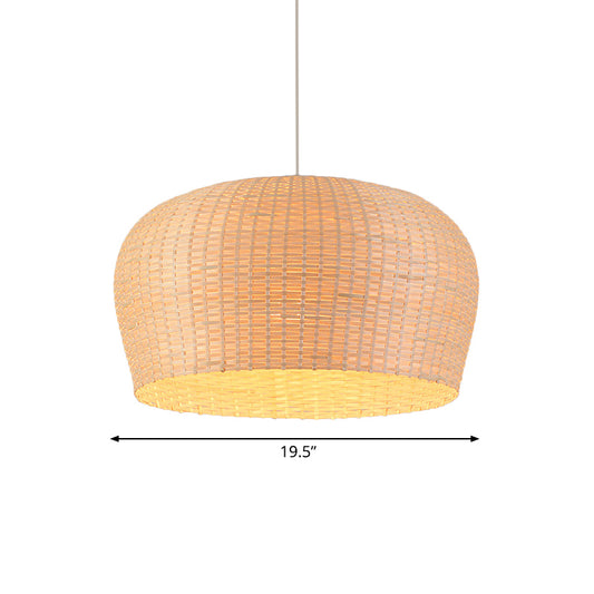 12"/19.5" Wide Dome Woven Bamboo Ceiling Pendant Lamp Asian Single Light Beige Hanging Light for Restaurant Dining Room Clearhalo 'Ceiling Lights' 'Pendant Lights' 'Pendants' Lighting' 139853