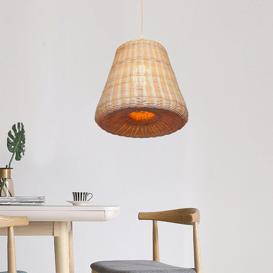 Conic Woven Rattan Suspension Light Japanese 1 Head Beige Hanging Pendant for Restaurant Dining Room Clearhalo 'Ceiling Lights' 'Pendant Lights' 'Pendants' Lighting' 139858