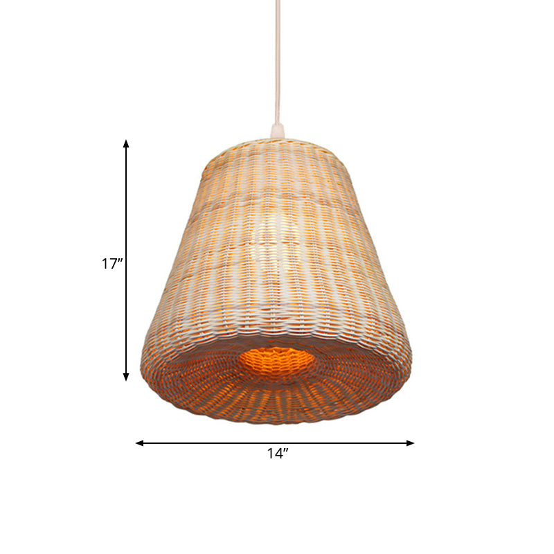 Conic Woven Rattan Suspension Light Japanese 1 Head Beige Hanging Pendant for Restaurant Dining Room Clearhalo 'Ceiling Lights' 'Pendant Lights' 'Pendants' Lighting' 139861