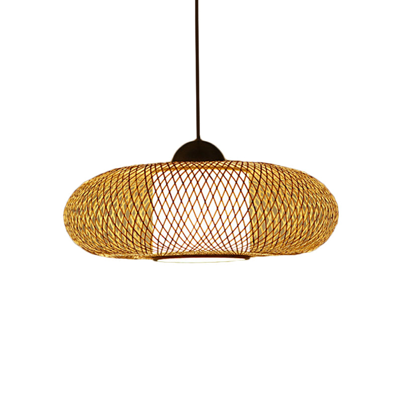 Black/Wood Cross Woven Hanging Pendant Light with Drum Shade Contemporary 1 Head Bamboo Hanging Lamp Clearhalo 'Ceiling Lights' 'Pendant Lights' 'Pendants' Lighting' 139880