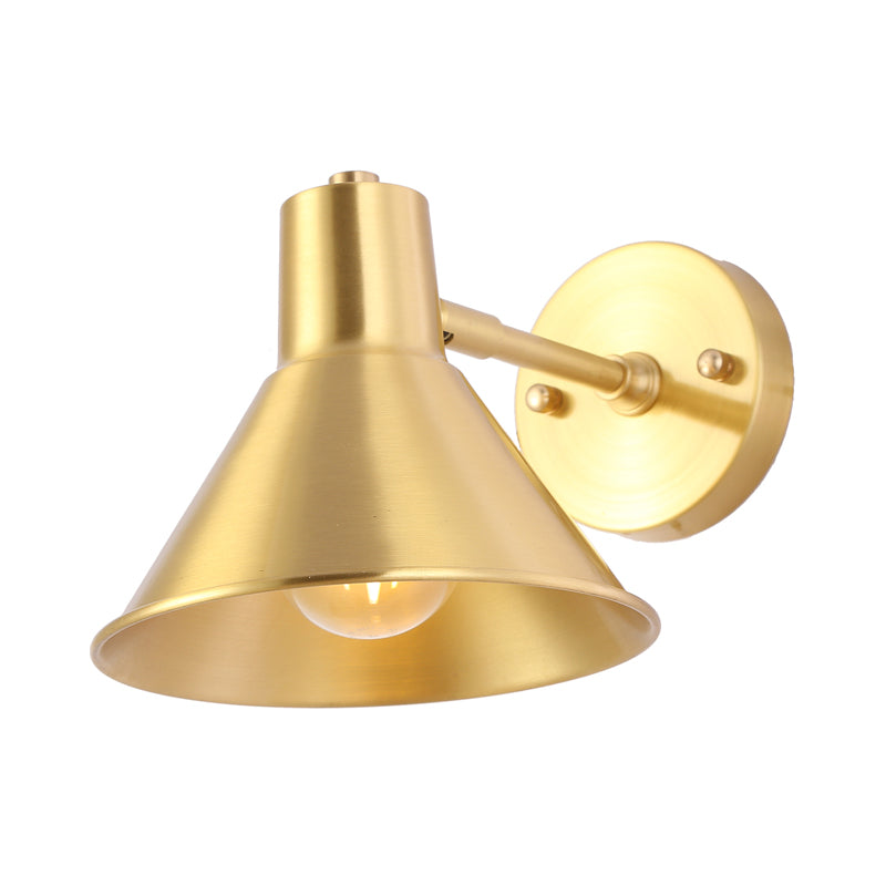 Brass Finish Flared Wall Sconce Light Vintage Metal 1 Bulb Bedroom Wall Lighting with Adjustable Arm Clearhalo 'Art deco wall lights' 'Cast Iron' 'Glass' 'Industrial wall lights' 'Industrial' 'Middle century wall lights' 'Modern' 'Rustic wall lights' 'Tiffany' 'Traditional wall lights' 'Wall Lamps & Sconces' 'Wall Lights' Lighting' 139887