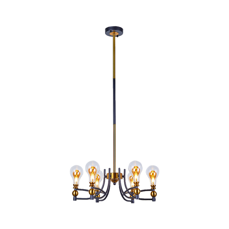 Clear Glass Bulb Shape Down Lighting Contemporary 6/8 Lights Black and Gold Hanging Chandelier with Curved Arm Clearhalo 'Ceiling Lights' 'Chandeliers' 'Glass shade' 'Glass' 'Modern Chandeliers' 'Modern' Lighting' 1398974