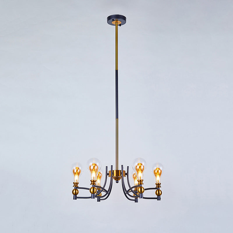 Clear Glass Bulb Shape Down Lighting Contemporary 6/8 Lights Black and Gold Hanging Chandelier with Curved Arm Clearhalo 'Ceiling Lights' 'Chandeliers' 'Glass shade' 'Glass' 'Modern Chandeliers' 'Modern' Lighting' 1398975