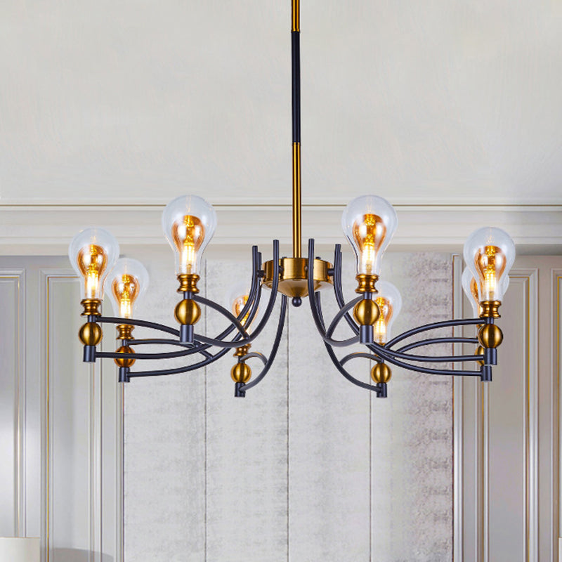 Clear Glass Bulb Shape Down Lighting Contemporary 6/8 Lights Black and Gold Hanging Chandelier with Curved Arm 8 Black-Gold Clearhalo 'Ceiling Lights' 'Chandeliers' 'Glass shade' 'Glass' 'Modern Chandeliers' 'Modern' Lighting' 1398977