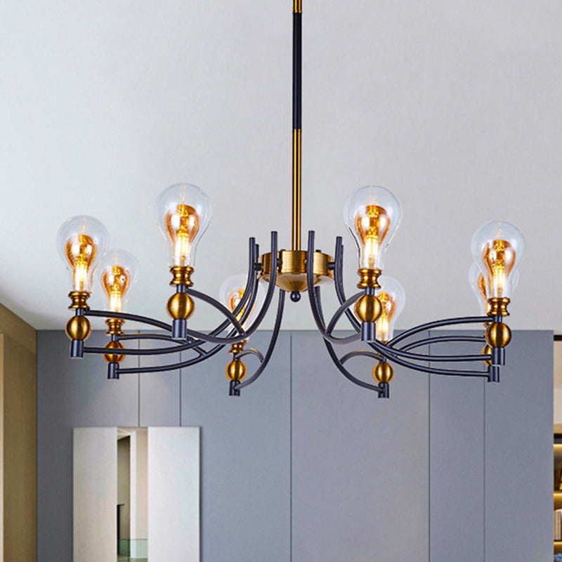Clear Glass Bulb Shape Down Lighting Contemporary 6/8 Lights Black and Gold Hanging Chandelier with Curved Arm Clearhalo 'Ceiling Lights' 'Chandeliers' 'Glass shade' 'Glass' 'Modern Chandeliers' 'Modern' Lighting' 1398979
