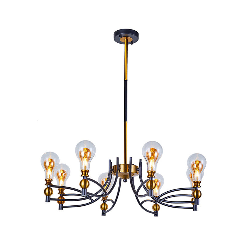 Clear Glass Bulb Shape Down Lighting Contemporary 6/8 Lights Black and Gold Hanging Chandelier with Curved Arm Clearhalo 'Ceiling Lights' 'Chandeliers' 'Glass shade' 'Glass' 'Modern Chandeliers' 'Modern' Lighting' 1398980