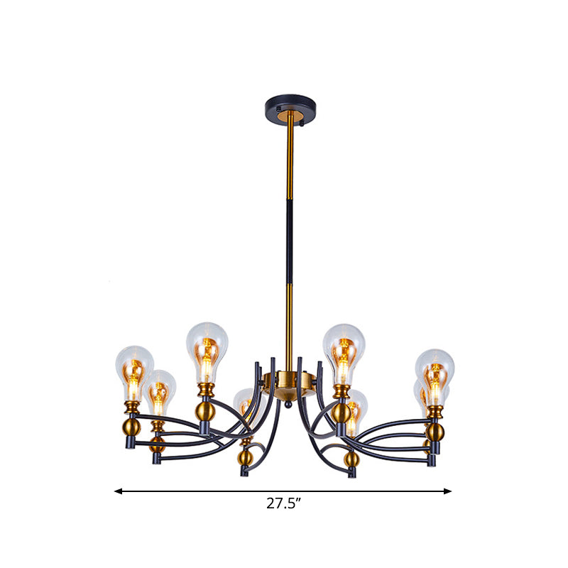 Clear Glass Bulb Shape Down Lighting Contemporary 6/8 Lights Black and Gold Hanging Chandelier with Curved Arm Clearhalo 'Ceiling Lights' 'Chandeliers' 'Glass shade' 'Glass' 'Modern Chandeliers' 'Modern' Lighting' 1398981
