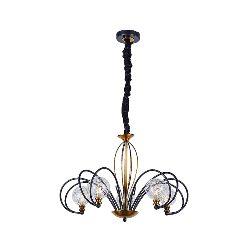 Black-Gold Modo Ceiling Chandelier Simplicity 5/8 Bulbs Clear Glass Arched Arm Pendant Light Fixture Clearhalo 'Ceiling Lights' 'Chandeliers' 'Modern Chandeliers' 'Modern' Lighting' 1399000