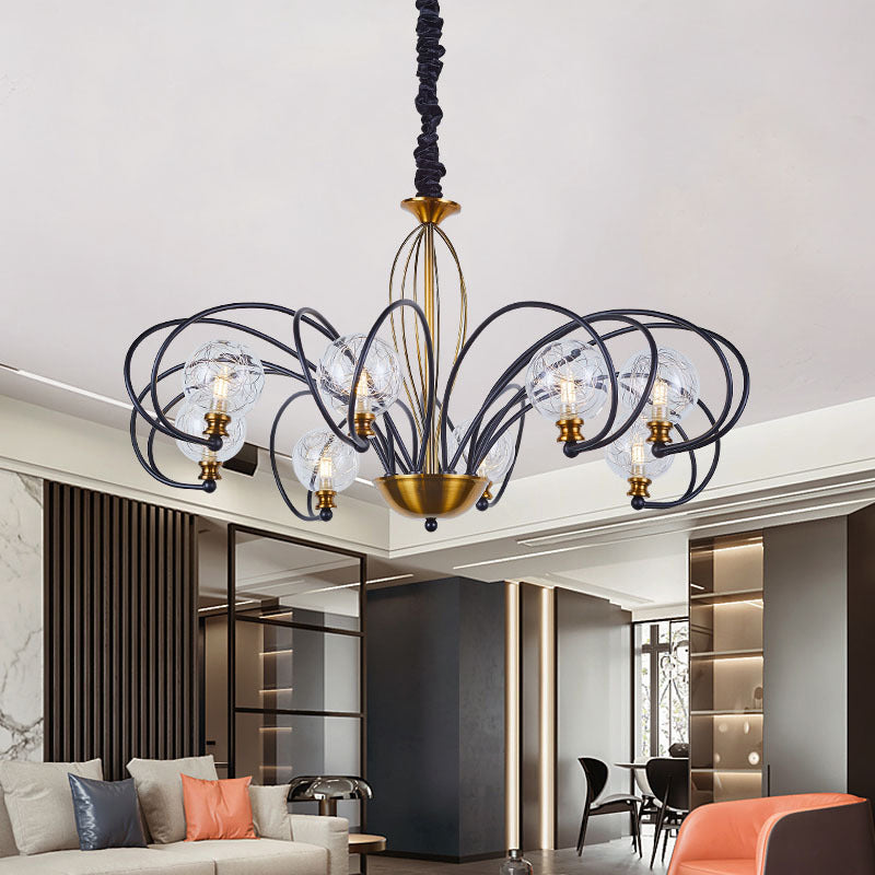Black-Gold Modo Ceiling Chandelier Simplicity 5/8 Bulbs Clear Glass Arched Arm Pendant Light Fixture 8 Black-Gold Clearhalo 'Ceiling Lights' 'Chandeliers' 'Modern Chandeliers' 'Modern' Lighting' 1399002