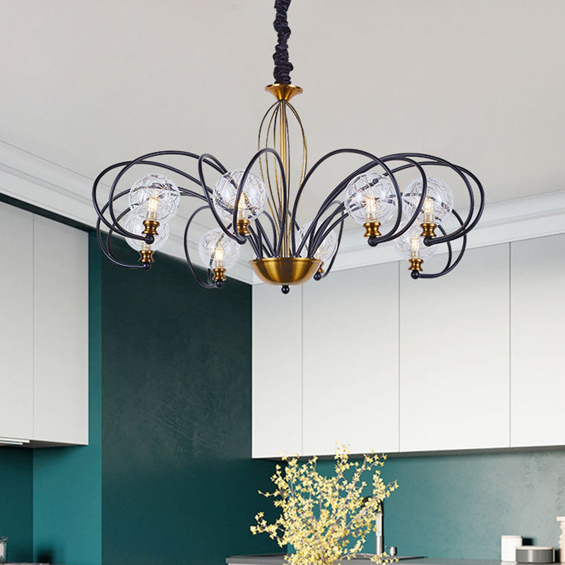 Black-Gold Modo Ceiling Chandelier Simplicity 5/8 Bulbs Clear Glass Arched Arm Pendant Light Fixture Clearhalo 'Ceiling Lights' 'Chandeliers' 'Modern Chandeliers' 'Modern' Lighting' 1399003