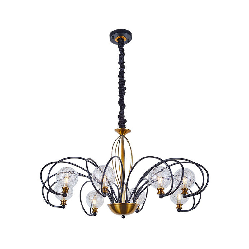 Black-Gold Modo Ceiling Chandelier Simplicity 5/8 Bulbs Clear Glass Arched Arm Pendant Light Fixture Clearhalo 'Ceiling Lights' 'Chandeliers' 'Modern Chandeliers' 'Modern' Lighting' 1399005