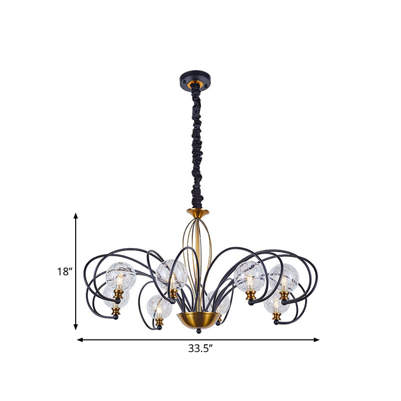 Black-Gold Modo Ceiling Chandelier Simplicity 5/8 Bulbs Clear Glass Arched Arm Pendant Light Fixture Clearhalo 'Ceiling Lights' 'Chandeliers' 'Modern Chandeliers' 'Modern' Lighting' 1399006