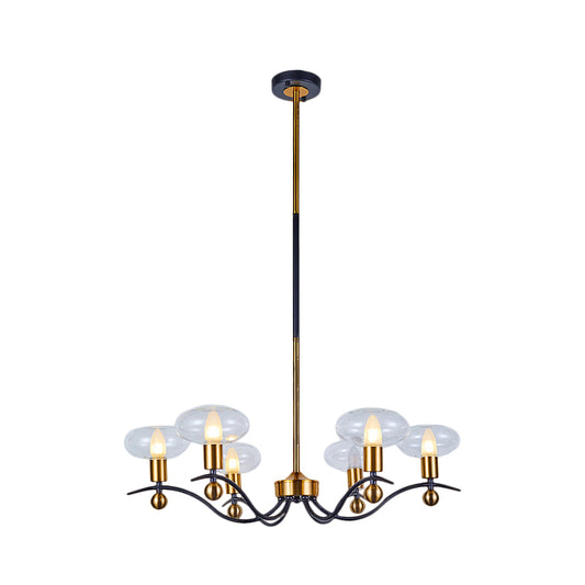 Clear Glass Ellipsoid Pendant Chandelier Minimalism 6/8/12 Bulbs Black-Gold 1/2-Layer Hanging Ceiling Light Clearhalo 'Ceiling Lights' 'Chandeliers' 'Glass shade' 'Glass' 'Modern Chandeliers' 'Modern' Lighting' 1399070