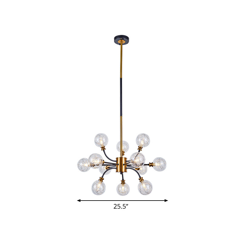 Bubble Suspended Lighting Post Modern Clear Glass 12/16-Light Black and Gold Ceiling Chandelier with Curvy Arm Clearhalo 'Ceiling Lights' 'Chandeliers' 'Glass shade' 'Glass' 'Island Lights' 'Modern Chandeliers' 'Modern' Lighting' 1399099