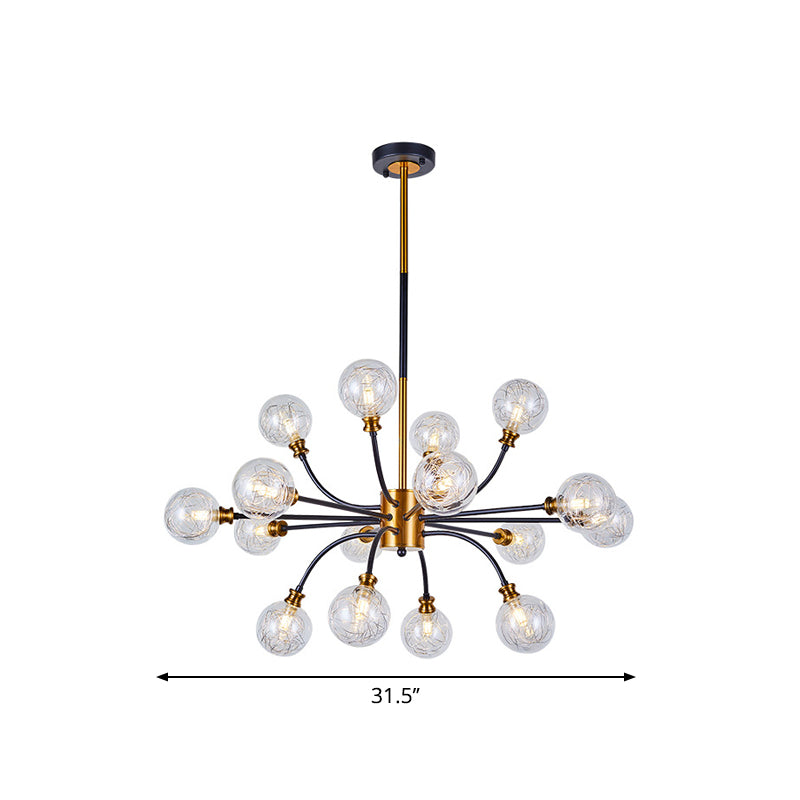 Bubble Suspended Lighting Post Modern Clear Glass 12/16-Light Black and Gold Ceiling Chandelier with Curvy Arm Clearhalo 'Ceiling Lights' 'Chandeliers' 'Glass shade' 'Glass' 'Island Lights' 'Modern Chandeliers' 'Modern' Lighting' 1399104