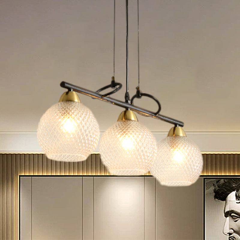 Contemporary Global Hanging Chandelier Clear/Prismatic Glass 3/4 Bulbs Dining Hall Pendant Light Kit in Black Clearhalo 'Ceiling Lights' 'Chandeliers' 'Glass shade' 'Glass' 'Island Lights' Lighting' 1399163