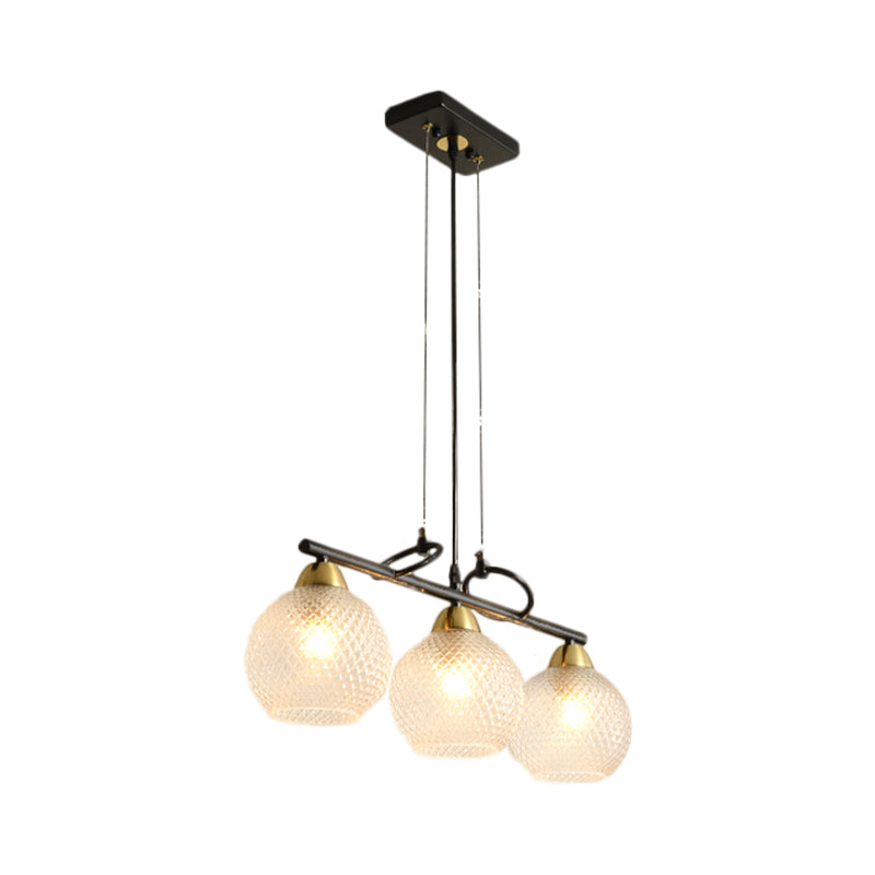 Contemporary Global Hanging Chandelier Clear/Prismatic Glass 3/4 Bulbs Dining Hall Pendant Light Kit in Black Clearhalo 'Ceiling Lights' 'Chandeliers' 'Glass shade' 'Glass' 'Island Lights' Lighting' 1399164