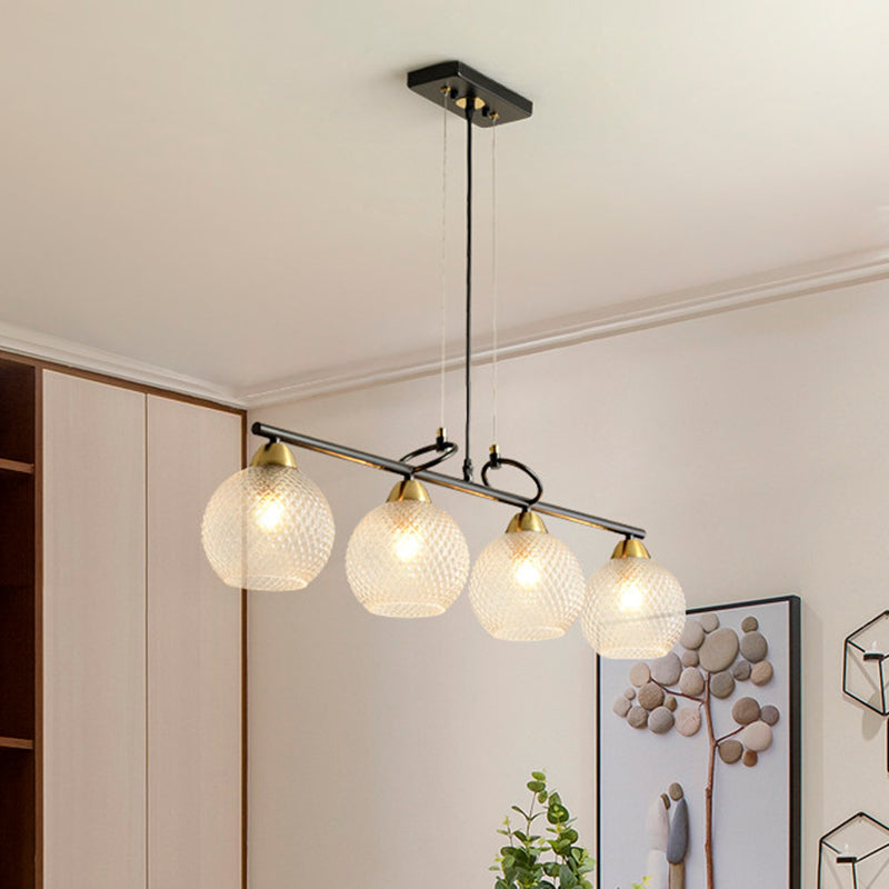 Contemporary Global Hanging Chandelier Clear/Prismatic Glass 3/4 Bulbs Dining Hall Pendant Light Kit in Black Clearhalo 'Ceiling Lights' 'Chandeliers' 'Glass shade' 'Glass' 'Island Lights' Lighting' 1399167