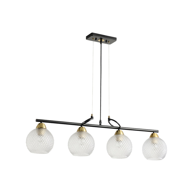 Contemporary Global Hanging Chandelier Clear/Prismatic Glass 3/4 Bulbs Dining Hall Pendant Light Kit in Black Clearhalo 'Ceiling Lights' 'Chandeliers' 'Glass shade' 'Glass' 'Island Lights' Lighting' 1399168