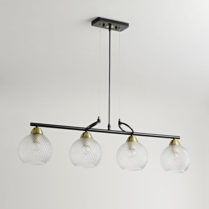 Contemporary Global Hanging Chandelier Clear/Prismatic Glass 3/4 Bulbs Dining Hall Pendant Light Kit in Black Clearhalo 'Ceiling Lights' 'Chandeliers' 'Glass shade' 'Glass' 'Island Lights' Lighting' 1399169
