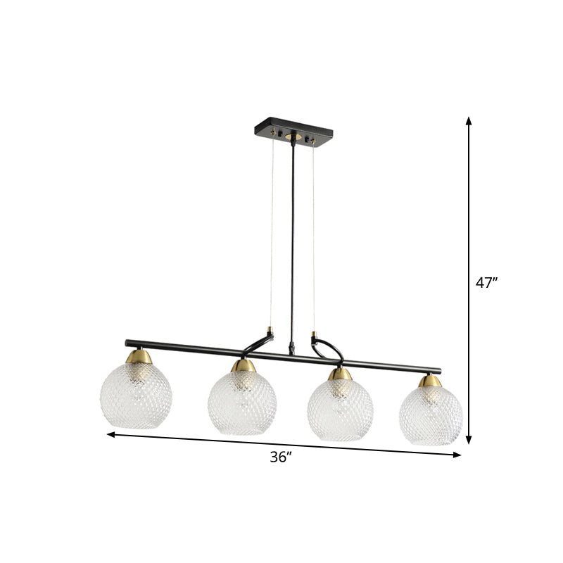 Contemporary Global Hanging Chandelier Clear/Prismatic Glass 3/4 Bulbs Dining Hall Pendant Light Kit in Black Clearhalo 'Ceiling Lights' 'Chandeliers' 'Glass shade' 'Glass' 'Island Lights' Lighting' 1399170