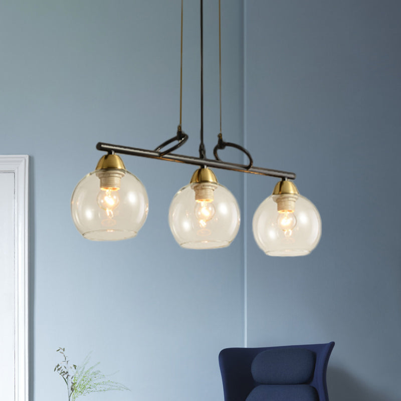 Contemporary Global Hanging Chandelier Clear/Prismatic Glass 3/4 Bulbs Dining Hall Pendant Light Kit in Black Clearhalo 'Ceiling Lights' 'Chandeliers' 'Glass shade' 'Glass' 'Island Lights' Lighting' 1399172