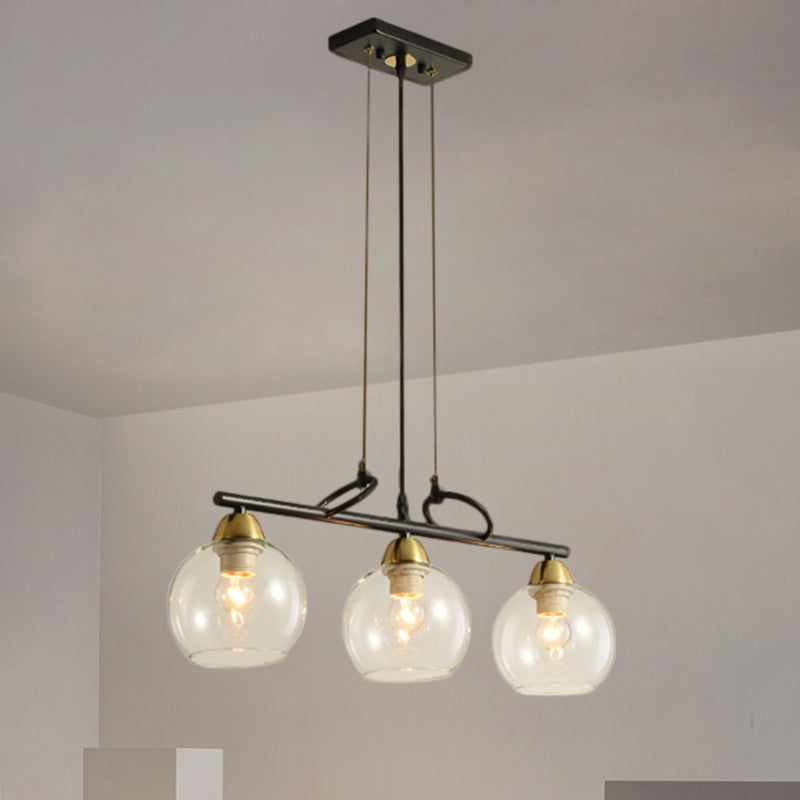 Contemporary Global Hanging Chandelier Clear/Prismatic Glass 3/4 Bulbs Dining Hall Pendant Light Kit in Black Clearhalo 'Ceiling Lights' 'Chandeliers' 'Glass shade' 'Glass' 'Island Lights' Lighting' 1399173