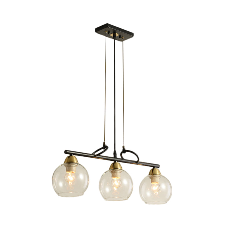 Contemporary Global Hanging Chandelier Clear/Prismatic Glass 3/4 Bulbs Dining Hall Pendant Light Kit in Black Clearhalo 'Ceiling Lights' 'Chandeliers' 'Glass shade' 'Glass' 'Island Lights' Lighting' 1399174