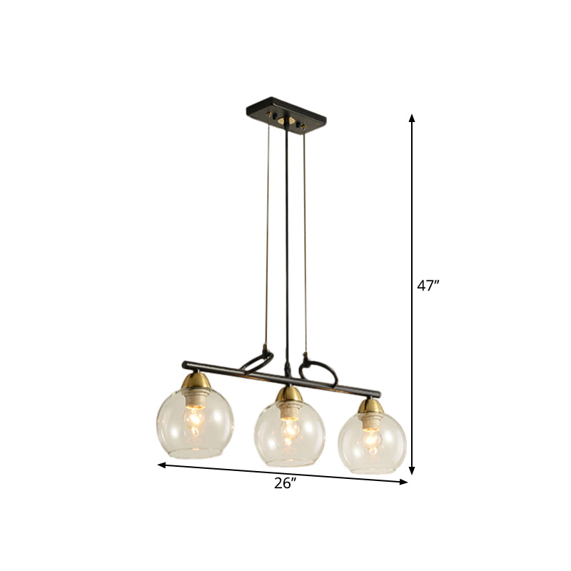 Contemporary Global Hanging Chandelier Clear/Prismatic Glass 3/4 Bulbs Dining Hall Pendant Light Kit in Black Clearhalo 'Ceiling Lights' 'Chandeliers' 'Glass shade' 'Glass' 'Island Lights' Lighting' 1399175