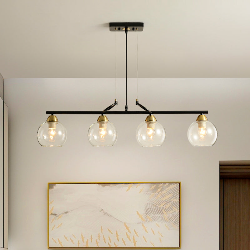 Contemporary Global Hanging Chandelier Clear/Prismatic Glass 3/4 Bulbs Dining Hall Pendant Light Kit in Black 4 Clear Clear Glass Clearhalo 'Ceiling Lights' 'Chandeliers' 'Glass shade' 'Glass' 'Island Lights' Lighting' 1399176