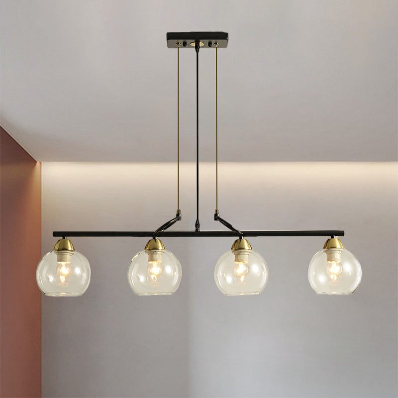 Contemporary Global Hanging Chandelier Clear/Prismatic Glass 3/4 Bulbs Dining Hall Pendant Light Kit in Black Clearhalo 'Ceiling Lights' 'Chandeliers' 'Glass shade' 'Glass' 'Island Lights' Lighting' 1399177
