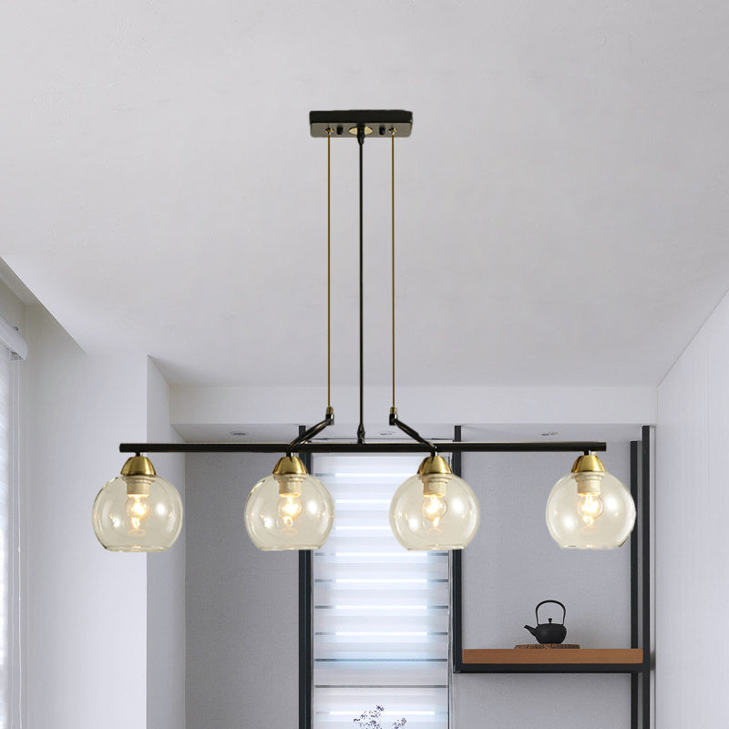 Contemporary Global Hanging Chandelier Clear/Prismatic Glass 3/4 Bulbs Dining Hall Pendant Light Kit in Black Clearhalo 'Ceiling Lights' 'Chandeliers' 'Glass shade' 'Glass' 'Island Lights' Lighting' 1399178