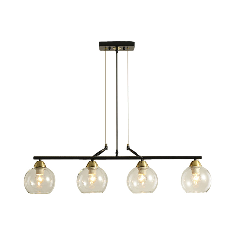 Contemporary Global Hanging Chandelier Clear/Prismatic Glass 3/4 Bulbs Dining Hall Pendant Light Kit in Black Clearhalo 'Ceiling Lights' 'Chandeliers' 'Glass shade' 'Glass' 'Island Lights' Lighting' 1399179