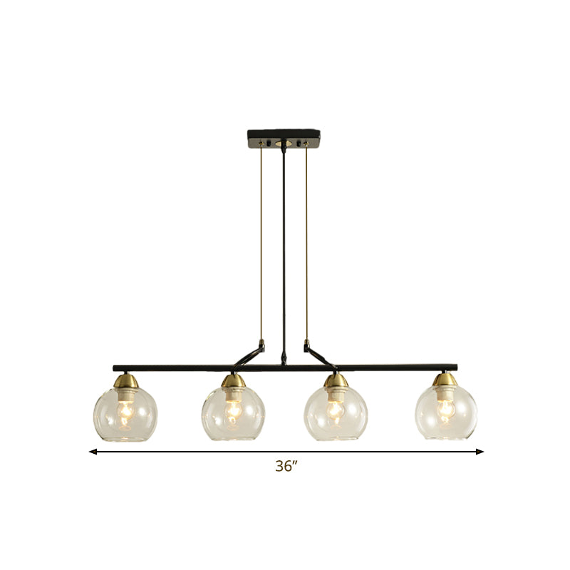 Contemporary Global Hanging Chandelier Clear/Prismatic Glass 3/4 Bulbs Dining Hall Pendant Light Kit in Black Clearhalo 'Ceiling Lights' 'Chandeliers' 'Glass shade' 'Glass' 'Island Lights' Lighting' 1399180