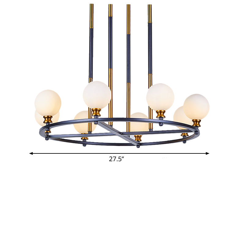 Black-Gold Globe Ceiling Chandelier Nordic Style 6/8 Lights Frosted Glass Drop Pendant with Ring Design Clearhalo 'Ceiling Lights' 'Chandeliers' 'Glass shade' 'Glass' 'Modern Chandeliers' 'Modern' Lighting' 1399215