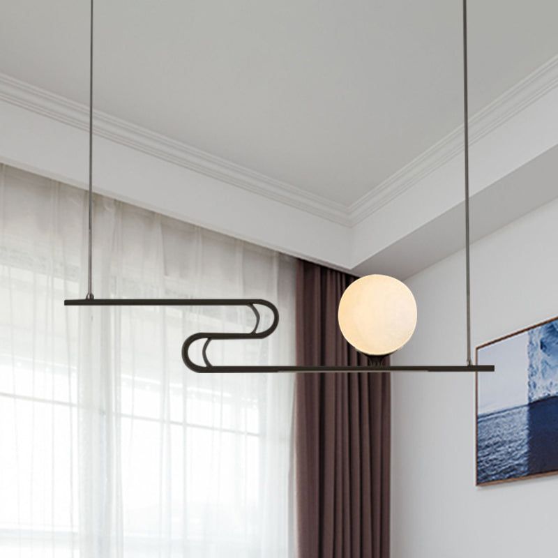 Simplicity Modo Hanging Chandelier Milky Glass 1/2-Head Dining Hall Island Lamp with Folding Line Design in Black Clearhalo 'Ceiling Lights' 'Chandeliers' 'Glass shade' 'Glass' 'Island Lights' 'Pendant Lights' Lighting' 1399234