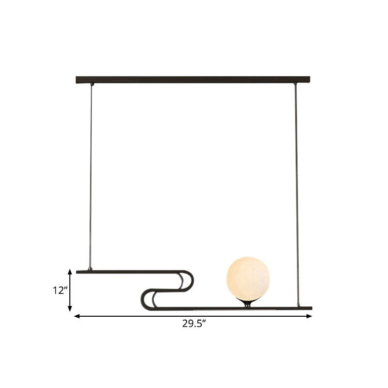 Simplicity Modo Hanging Chandelier Milky Glass 1/2-Head Dining Hall Island Lamp with Folding Line Design in Black Clearhalo 'Ceiling Lights' 'Chandeliers' 'Glass shade' 'Glass' 'Island Lights' 'Pendant Lights' Lighting' 1399236