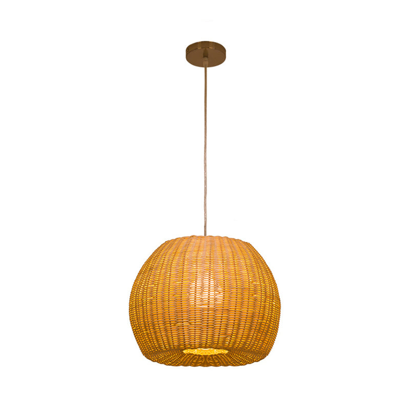 Dome Handwoven Rattan Hanging Pendant Contemporary 1-Bulb Beige Suspension Light for Restaurant Clearhalo 'Ceiling Lights' 'Pendant Lights' 'Pendants' Lighting' 139930