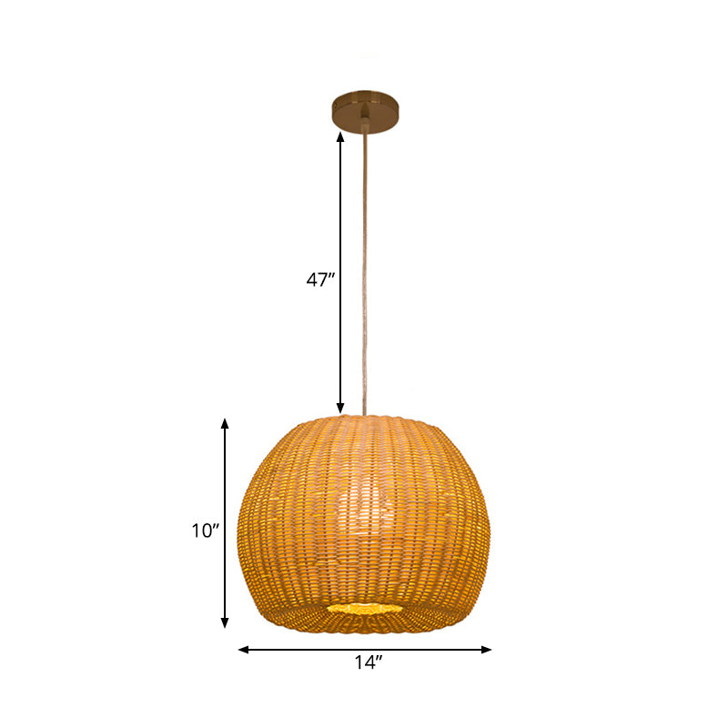 Dome Handwoven Rattan Hanging Pendant Contemporary 1-Bulb Beige Suspension Light for Restaurant Clearhalo 'Ceiling Lights' 'Pendant Lights' 'Pendants' Lighting' 139931