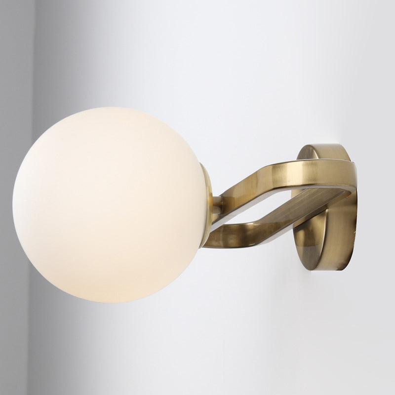 Opal Glass Sphere Sconce Light Simplicity Single Light Gold Wall Lighting Idea with Oblong Decor Clearhalo 'Cast Iron' 'Glass' 'Industrial' 'Modern wall lights' 'Modern' 'Tiffany' 'Traditional wall lights' 'Wall Lamps & Sconces' 'Wall Lights' Lighting' 1399315