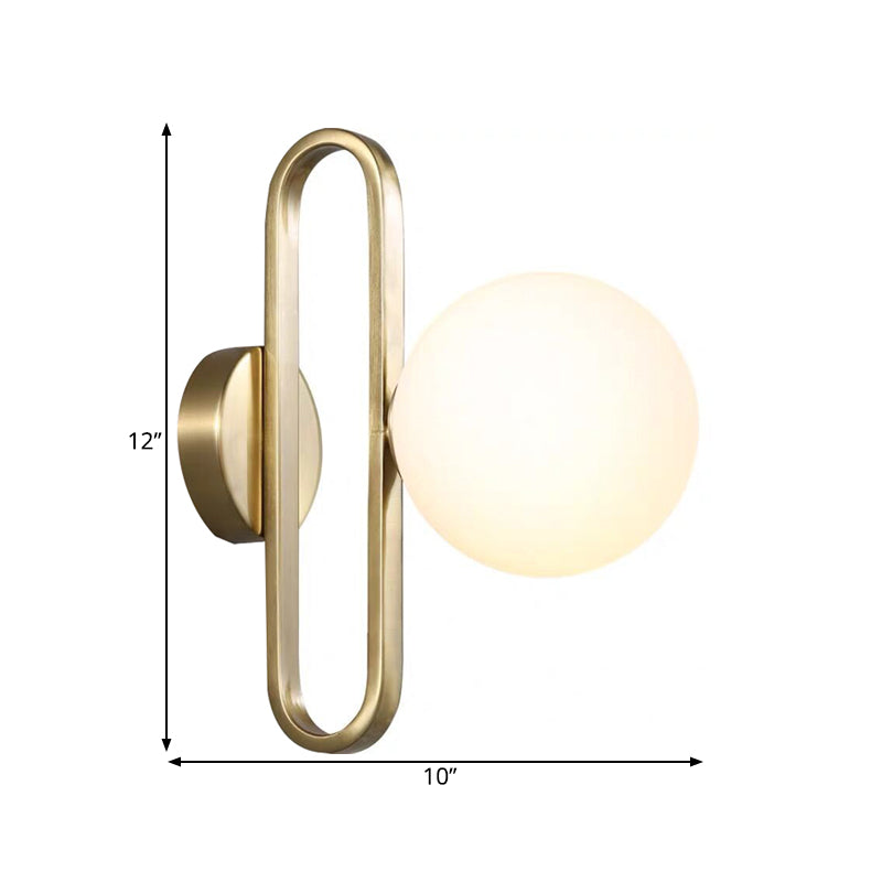 Opal Glass Sphere Sconce Light Simplicity Single Light Gold Wall Lighting Idea with Oblong Decor Clearhalo 'Cast Iron' 'Glass' 'Industrial' 'Modern wall lights' 'Modern' 'Tiffany' 'Traditional wall lights' 'Wall Lamps & Sconces' 'Wall Lights' Lighting' 1399317