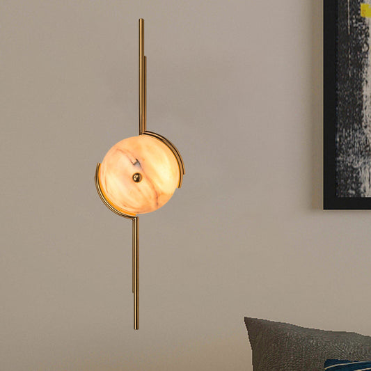 Gold Circular Wall Light Post Modern 2-Head Marble LED Wall Lighting Fixture for Bedroom Gold Clearhalo 'Cast Iron' 'Glass' 'Industrial' 'Modern wall lights' 'Modern' 'Tiffany' 'Traditional wall lights' 'Wall Lamps & Sconces' 'Wall Lights' Lighting' 1399320