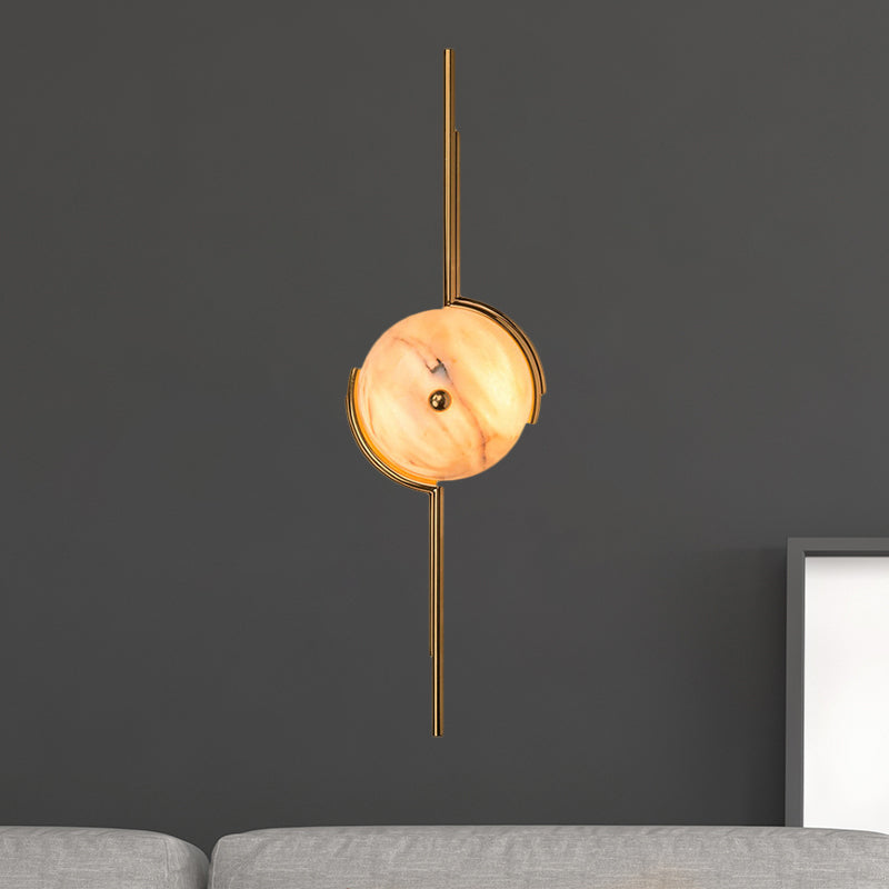 Gold Circular Wall Light Post Modern 2-Head Marble LED Wall Lighting Fixture for Bedroom Clearhalo 'Cast Iron' 'Glass' 'Industrial' 'Modern wall lights' 'Modern' 'Tiffany' 'Traditional wall lights' 'Wall Lamps & Sconces' 'Wall Lights' Lighting' 1399321
