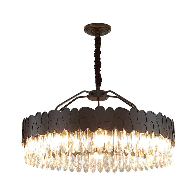 8 Bulbs Crystal Ovals Hanging Pendant Modern Black Circular Great Room Chandelier Lamp Clearhalo 'Ceiling Lights' 'Chandeliers' 'Modern Chandeliers' 'Modern' Lighting' 1399348