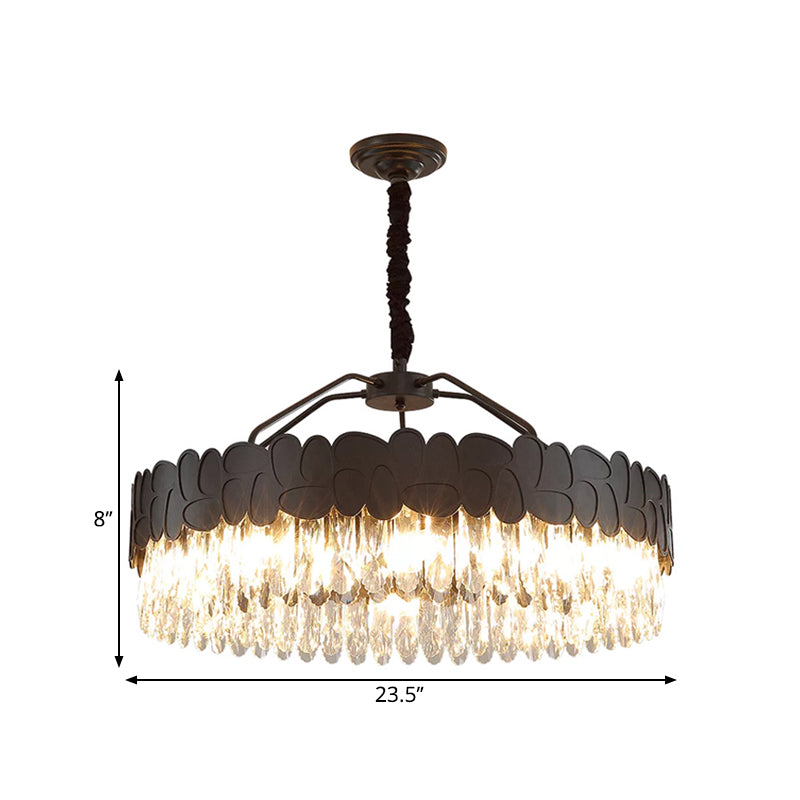 8 Bulbs Crystal Ovals Hanging Pendant Modern Black Circular Great Room Chandelier Lamp Clearhalo 'Ceiling Lights' 'Chandeliers' 'Modern Chandeliers' 'Modern' Lighting' 1399350