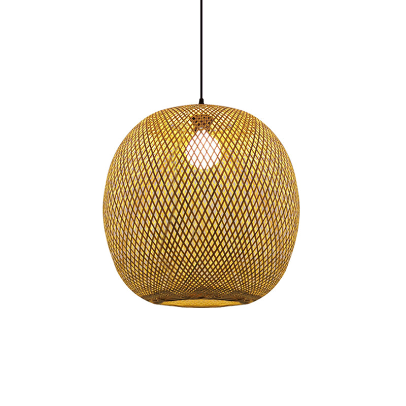 12"/17" Wide Ball Bamboo Pendant Ceiling Light Chinese 1 Light Wood/Brown Hanging Light for Kitchen Island Clearhalo 'Ceiling Lights' 'Pendant Lights' 'Pendants' Lighting' 139942