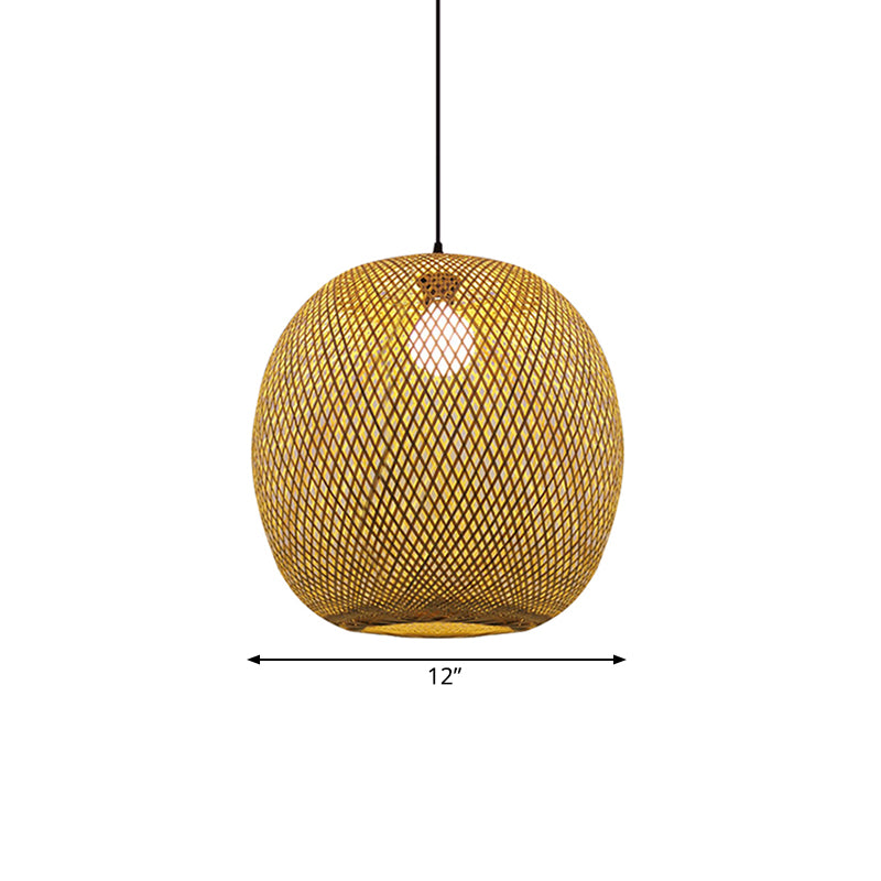 12"/17" Wide Ball Bamboo Pendant Ceiling Light Chinese 1 Light Wood/Brown Hanging Light for Kitchen Island Clearhalo 'Ceiling Lights' 'Pendant Lights' 'Pendants' Lighting' 139944