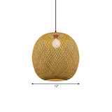 12"/17" Wide Ball Bamboo Pendant Ceiling Light Chinese 1 Light Wood/Brown Hanging Light for Kitchen Island Clearhalo 'Ceiling Lights' 'Pendant Lights' 'Pendants' Lighting' 139944