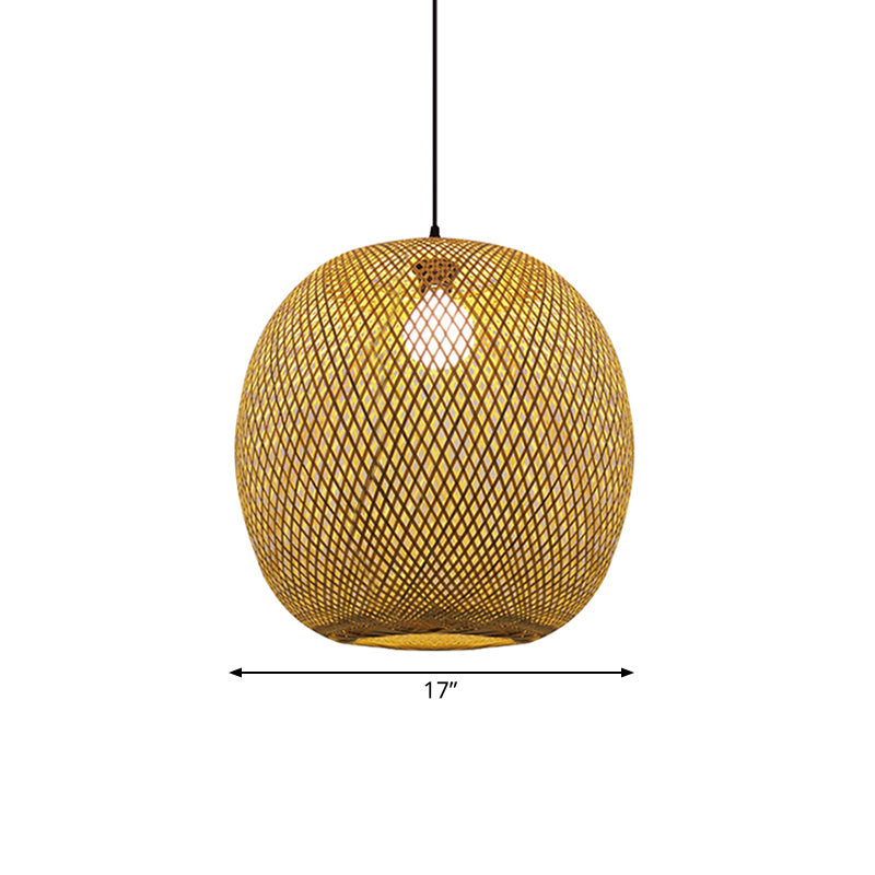 12"/17" Wide Ball Bamboo Pendant Ceiling Light Chinese 1 Light Wood/Brown Hanging Light for Kitchen Island Clearhalo 'Ceiling Lights' 'Pendant Lights' 'Pendants' Lighting' 139945